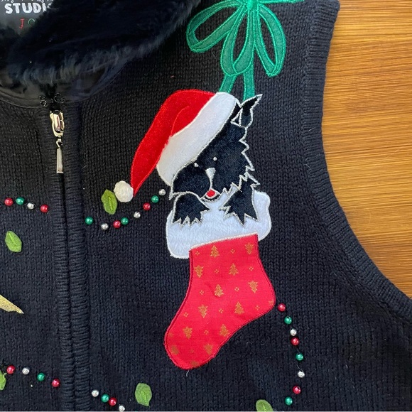 Vintage Y2K Designers Originals Studio Joy Christmas Dogs Zip-Up Vest - Small - Picture 4 of 10